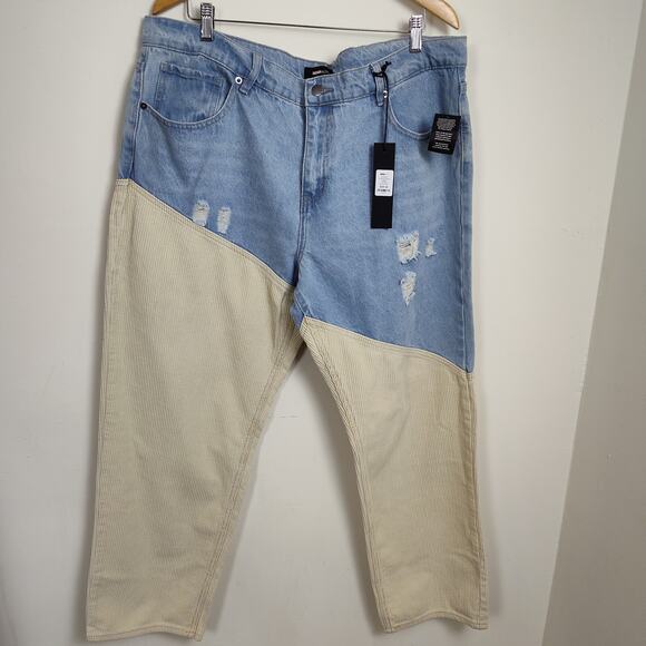 NOVA MEN CORDUROY BAGGY JEANS MEN SZ 40 COLORBLOCK MEDIUM WASH FASHION NOVA NWT - Picture 5 of 17